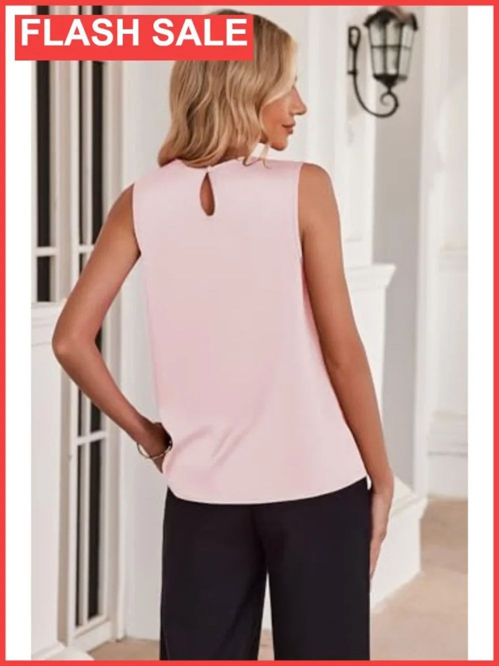 Silk Satin Tank Top Pleated Crew Neck Sleeveless Business Casual Blouse